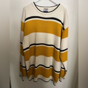 PJ MARK Vintage Y2K Striped Knit Crewneck Sweater White Black Yellow Men's Sz XL